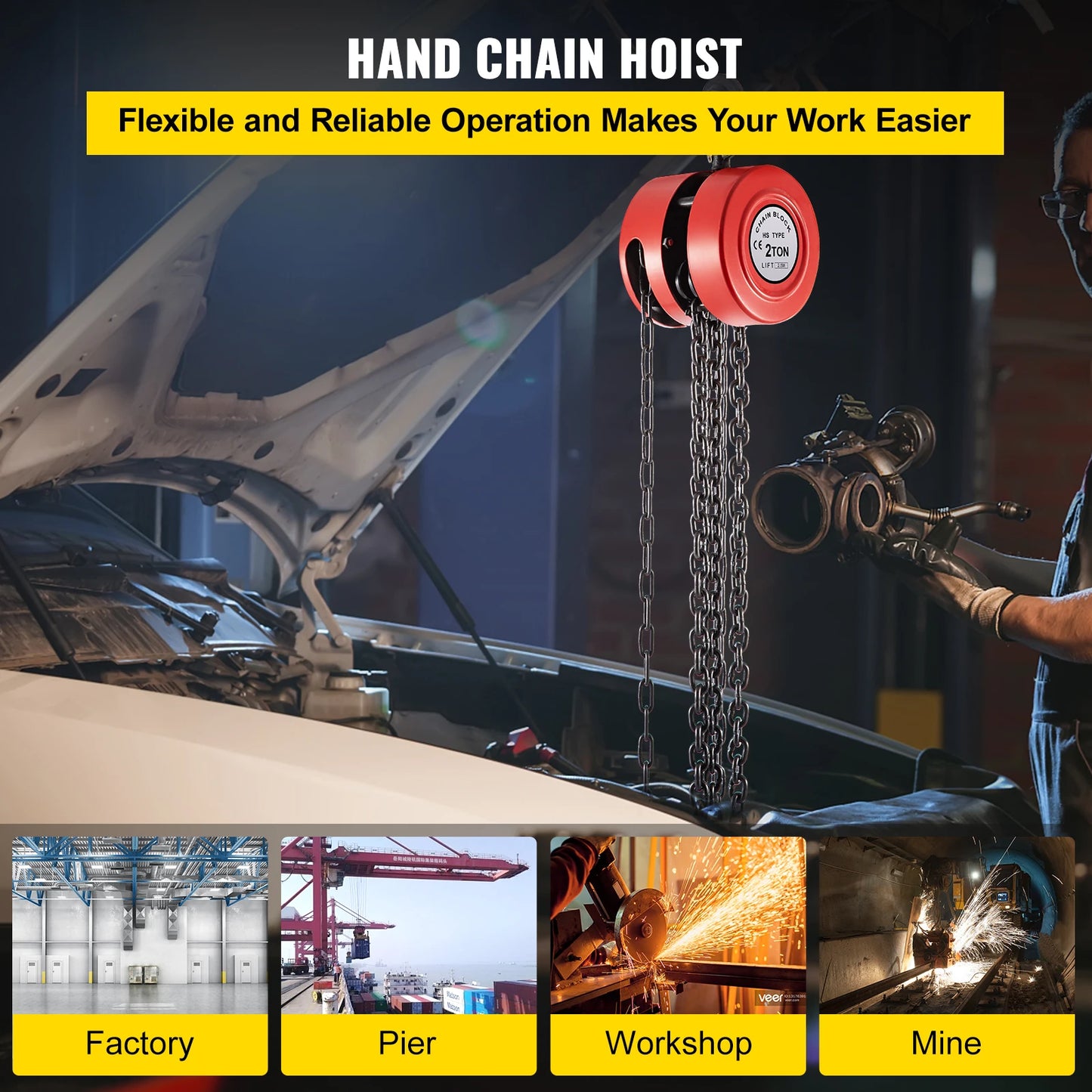 VEVOR Chain Hoist Chain Block 1/2/3Ton (2200/4400/6600 LBS)  Capacity