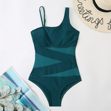 One Piece Mesh Stomach Solid Color Bathing Suit