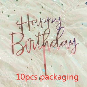 10Pcs Rose Gold Happy Birthday Cake Topper