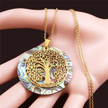 Tree of Life Stainless Steel Abalone Shell Natural Necklace Chain