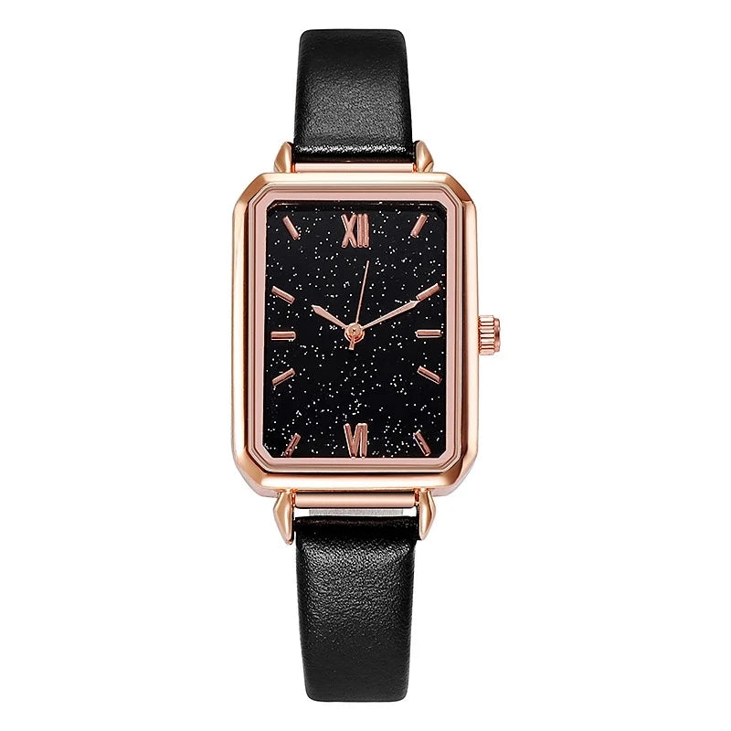 Green Dial Simple Square Quartz Watch Bracelet Set
