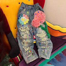 Boutique Fashionable Nail Bead High Waist Loose Straight Leg Jeans