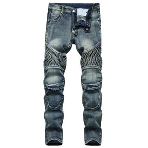 Casual Coated Straight Pleated Jeans