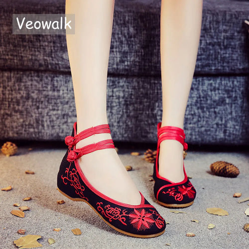 Veowalk Sunflower Embroidered Dance Flats