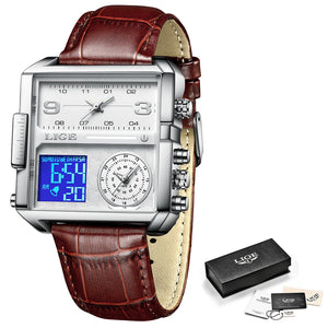 LIGE Square Digital Sports Quartz Wristwatch