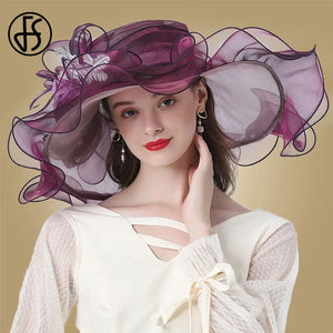 Flower Fascinator Kentucky Derby Wide Brim Church Hat