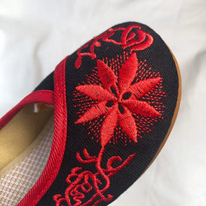 Veowalk Sunflower Embroidered Dance Flats