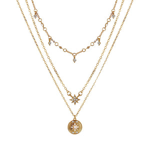 Long Layered Chain Necklace & Pendant Set