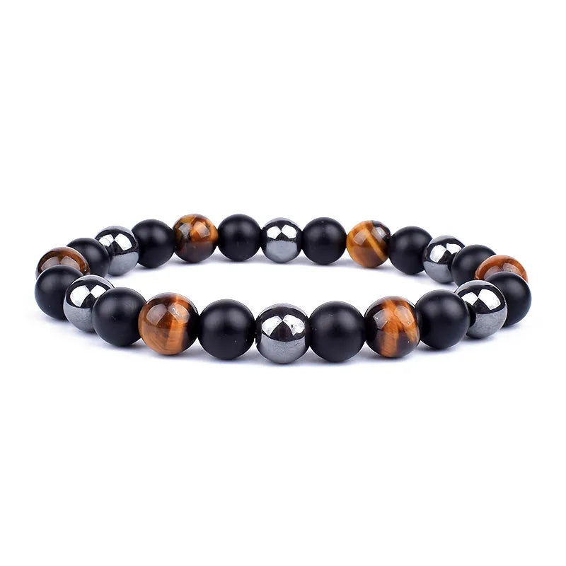 Natural Black Obsidian Hematite Tiger Eye Bead Bracelet