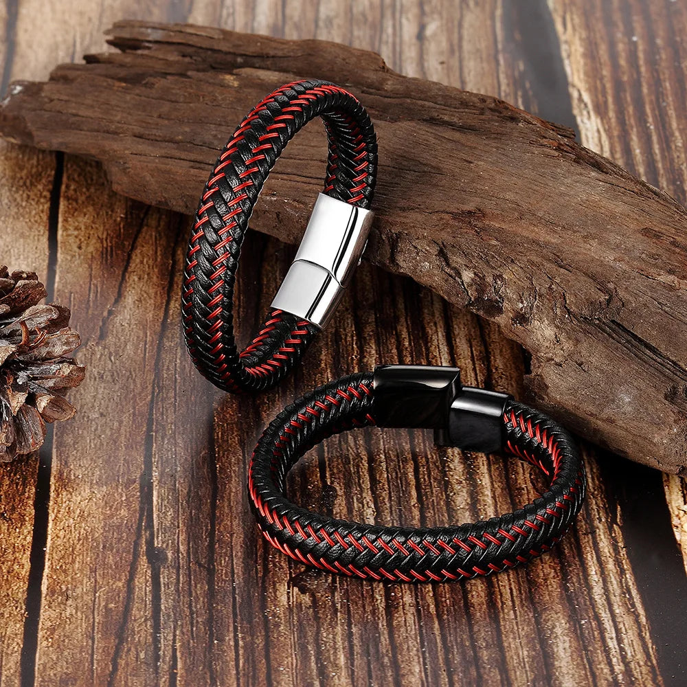 Leather Rope Stainless Steel Buckle Braided Bracelet