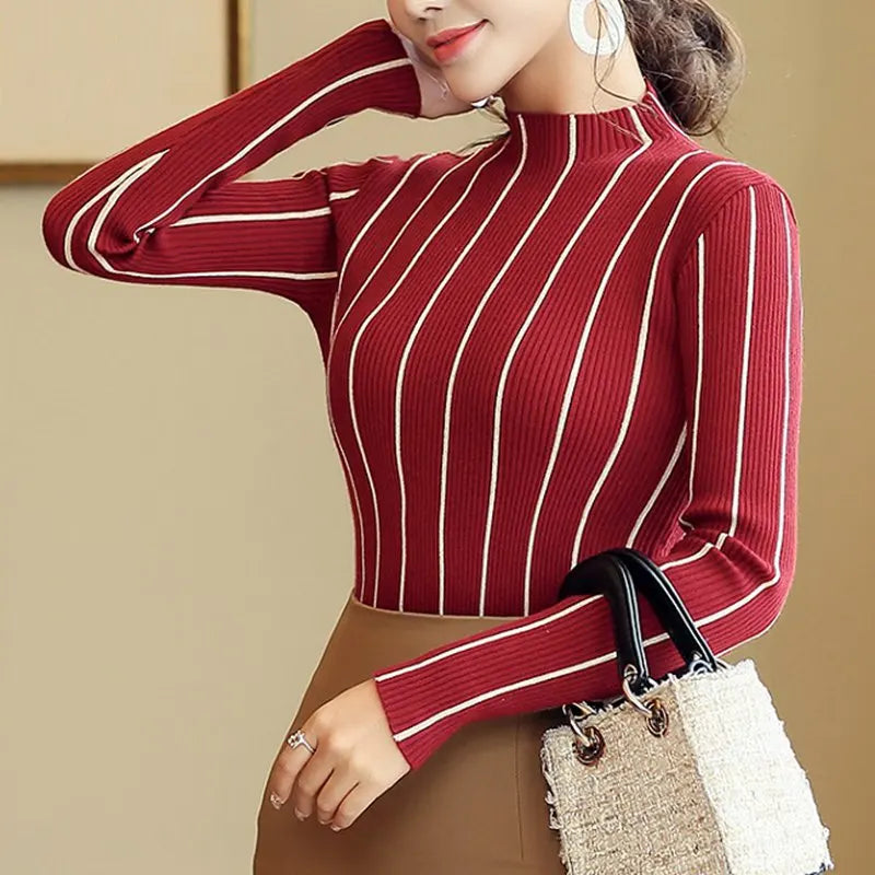 Striped Turtleneck Thick Sweater