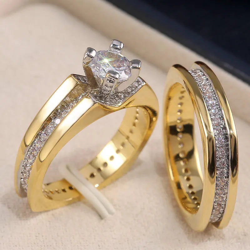 Huitan 2Pcs Wedding Ring Set