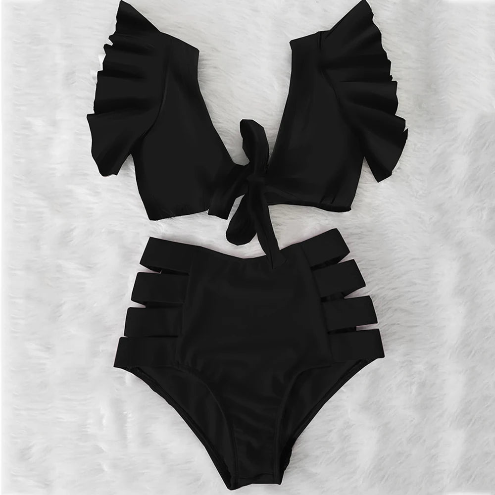 High Waist Ruffled Floral Bathing Suit