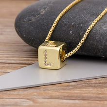 A-Z Initials Micro Pave Copper Cube Letter Pendant Necklace