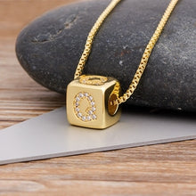 A-Z Initials Micro Pave Copper Cube Letter Pendant Necklace