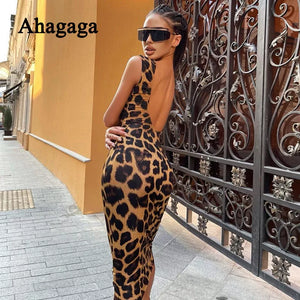 AHAgaga Leopard Print Backless Sleeveless Dress