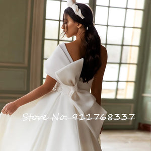 One Shoulder High Slit Bow Back Wedding Dress