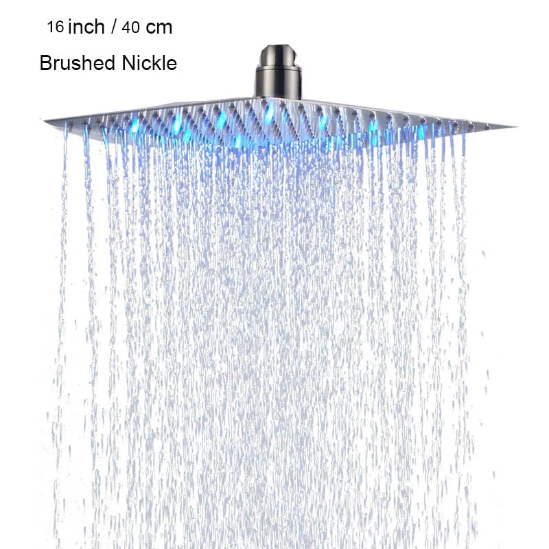 LED Rainfall Shower Head Stainless Steel Square Color Changing Lights Shower Head