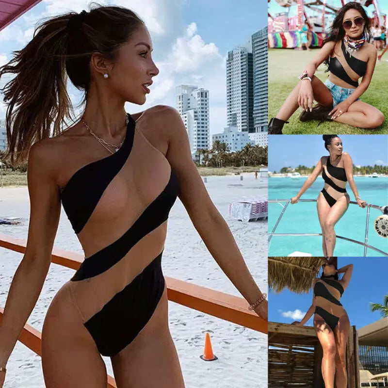 One Piece Push-up Padded One Shoulder Bathing Suit