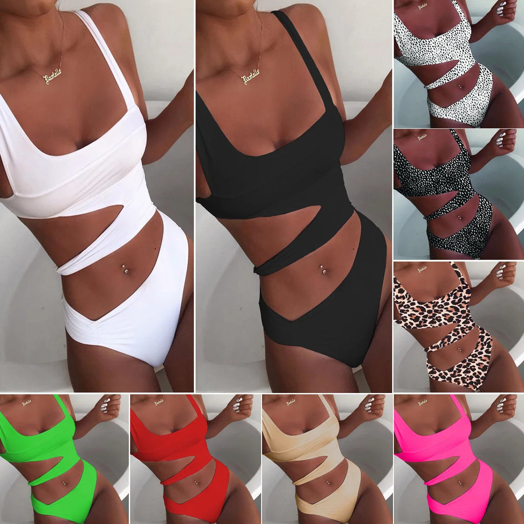 Women's Hollow One Piece Eye-Catching Monochrome Swimwear
