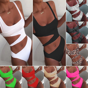 Women's Hollow One Piece Eye-Catching Monochrome Swimwear