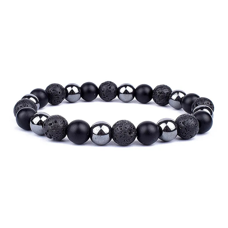 Natural Black Obsidian Hematite Tiger Eye Bead Bracelet