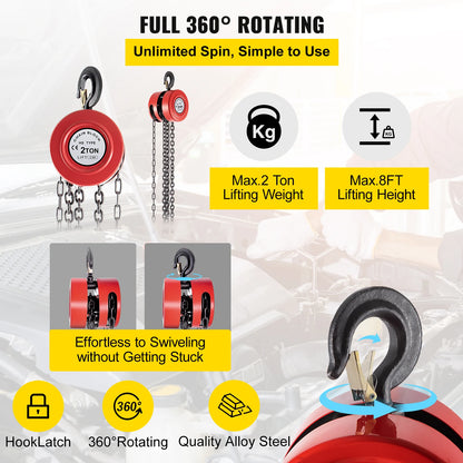 VEVOR Chain Hoist Chain Block 1/2/3Ton (2200/4400/6600 LBS)  Capacity