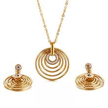 Stainless Steel Three Rounds Pendant Necklace & Earrings Set