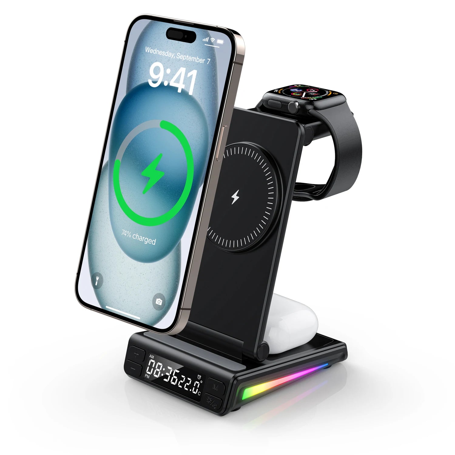 Electronic  5 in 1 Wireless Charger With Clock Temperature Display