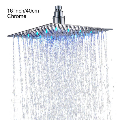 LED Rainfall Shower Head Stainless Steel Square Color Changing Lights Shower Head