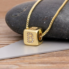 A-Z Initials Micro Pave Copper Cube Letter Pendant Necklace