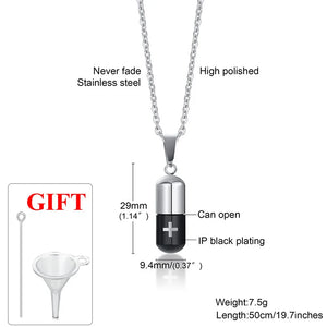 Vnox Hollow Pill Cross Engraved Cremation Urn Necklace