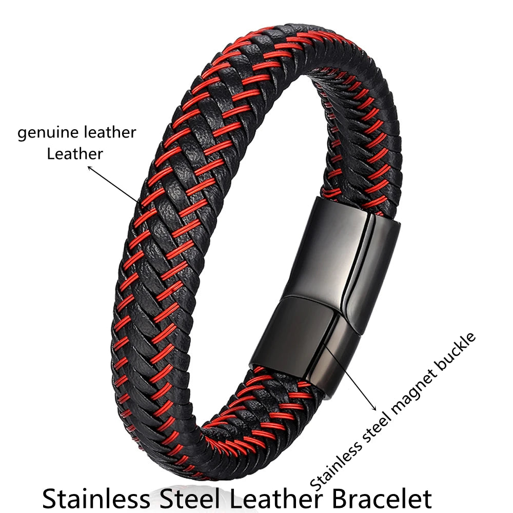 Leather Rope Stainless Steel Buckle Braided Bracelet