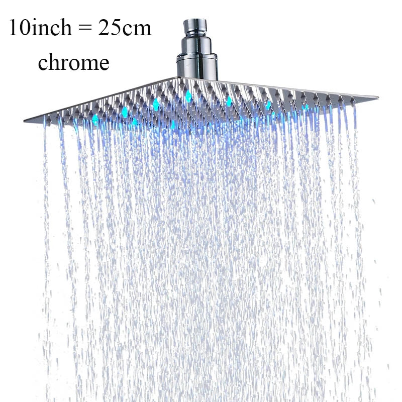 LED Rainfall Shower Head Stainless Steel Square Color Changing Lights Shower Head