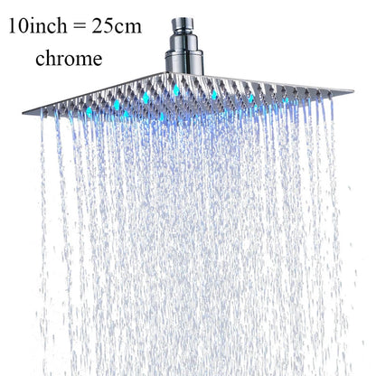 LED Rainfall Shower Head Stainless Steel Square Color Changing Lights Shower Head