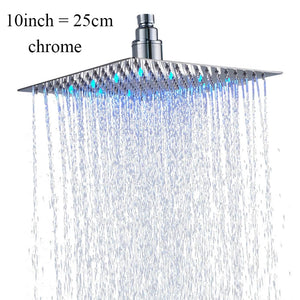 LED Rainfall Shower Head Stainless Steel Square Color Changing Lights Shower Head
