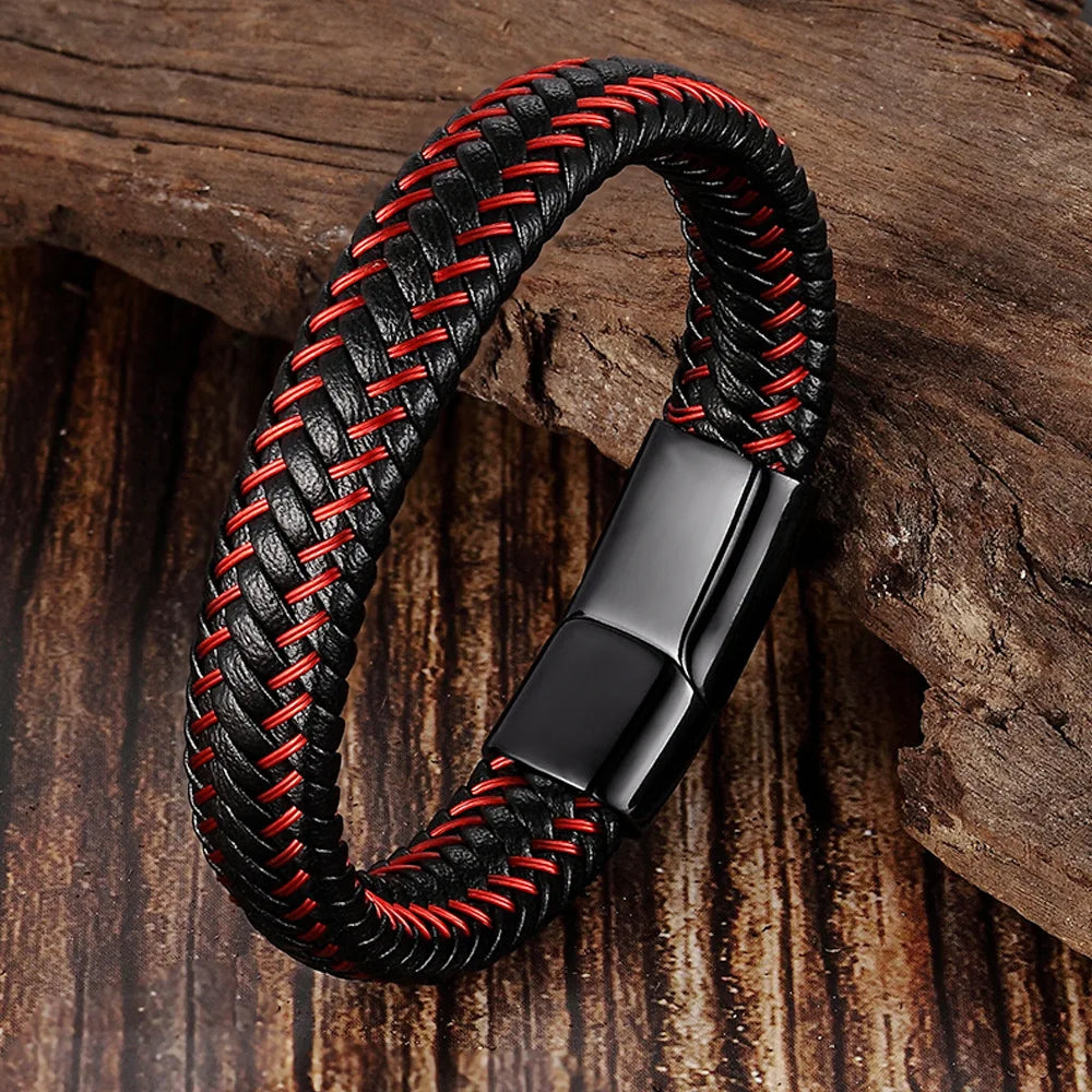 Leather Rope Stainless Steel Buckle Braided Bracelet