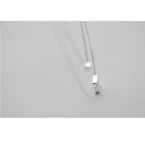 Silver 925 Double Layer Square Box Pendent Necklace