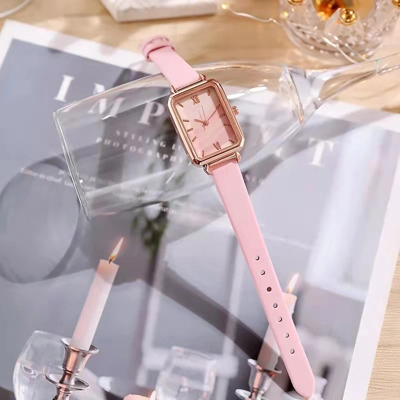 Green Dial Simple Square Quartz Watch Bracelet Set