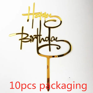 10Pcs Rose Gold Happy Birthday Cake Topper