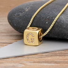 A-Z Initials Micro Pave Copper Cube Letter Pendant Necklace