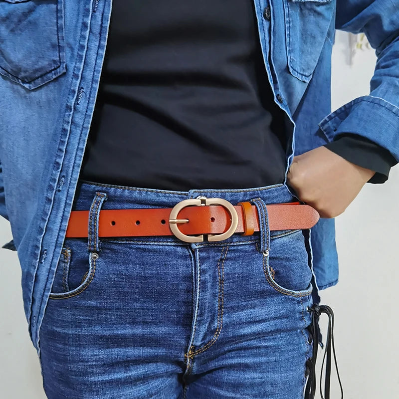 VATLTY Authentic Leather Golden Alloy Buckle Belt