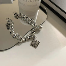 Silver Color Square Letter Pendant Bracelet