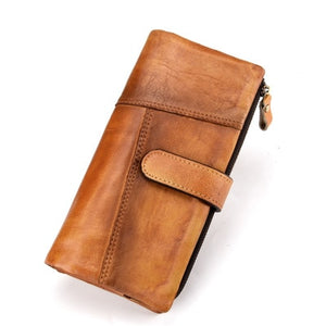 Vintage Genuine Leather Long RFID Blocking Wallet