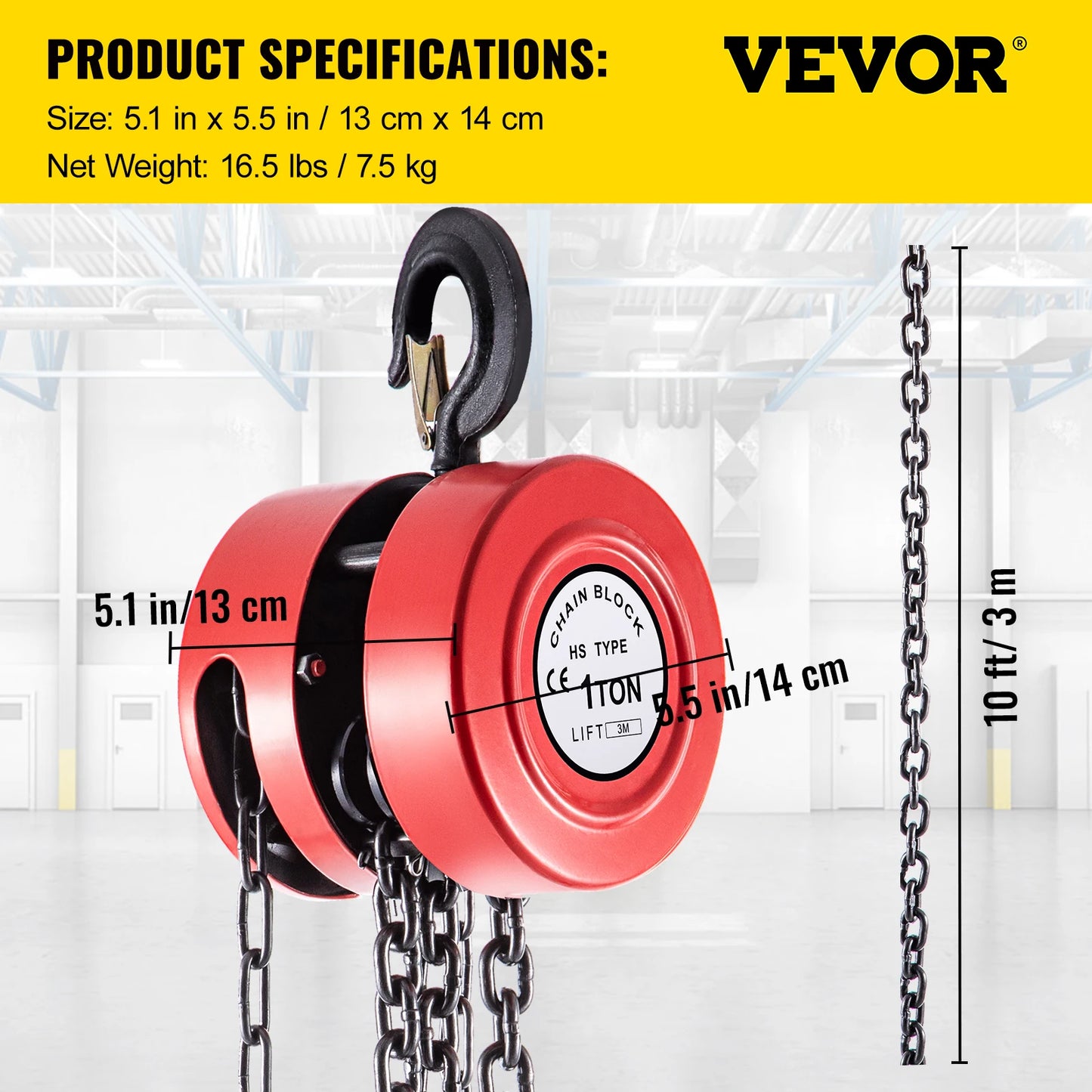 VEVOR Chain Hoist Chain Block 1/2/3Ton (2200/4400/6600 LBS)  Capacity