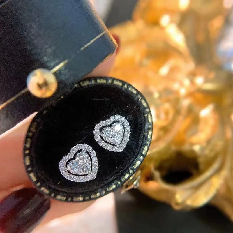 Huitan Full Cubic Zirconia Heart Earrings