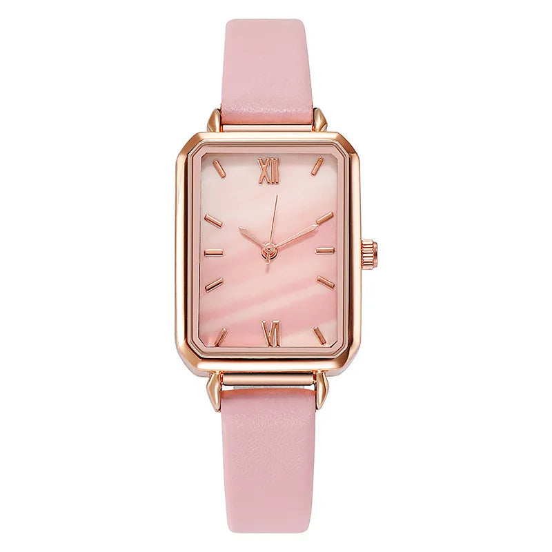 Green Dial Simple Square Quartz Watch Bracelet Set