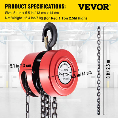 VEVOR Chain Hoist Chain Block 1/2/3Ton (2200/4400/6600 LBS)  Capacity