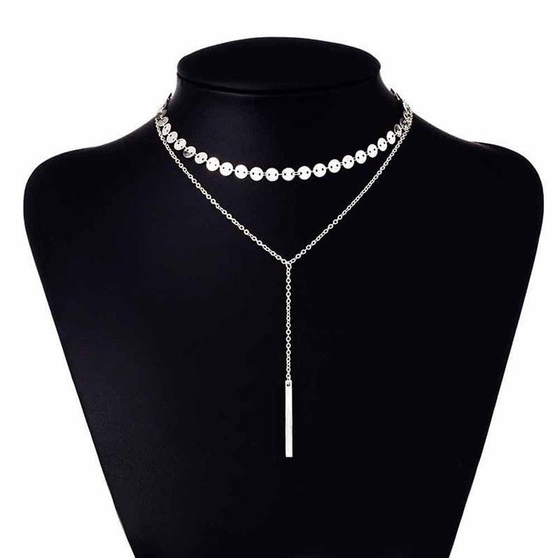 Double Chain & Bar Pendant Necklace Set