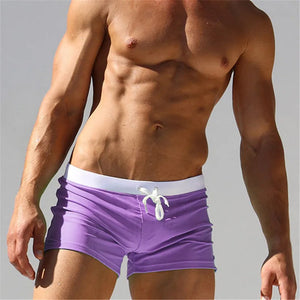 Two-tone Thigh High Draw String Swim Shorts